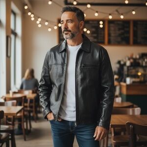 Men’s Vintage Roundtree & York Black Leather Jacket XL | Classic 90s Zip Front